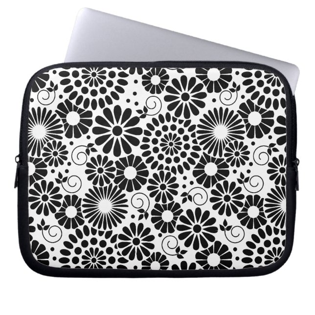 Svartvita blommor Laptop sleeve (Framsidan)