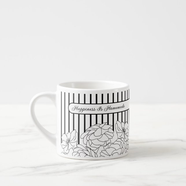 Svartvita blommor med Rand Espressomugg (Vänster)