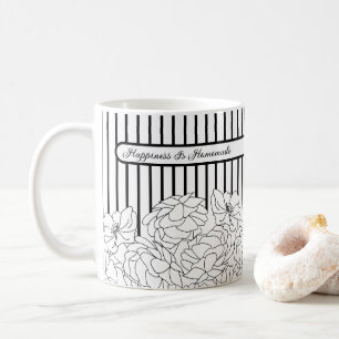 Svartvita blommor med Rand Kaffemugg