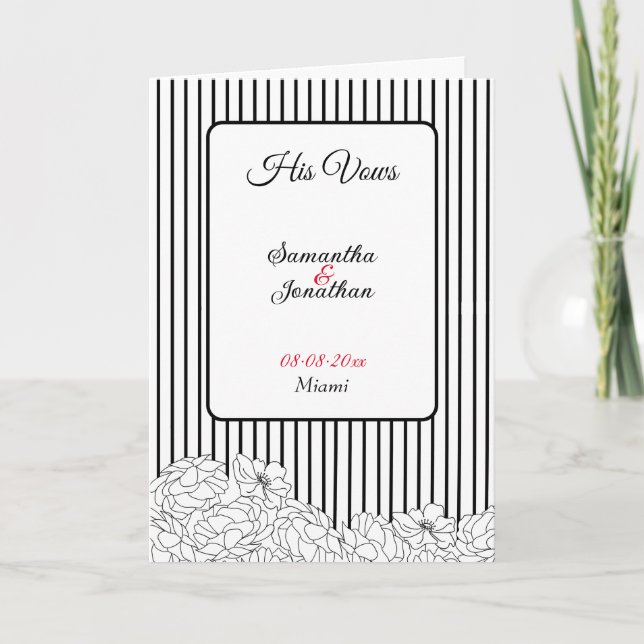 Svartvita blommor med Rand med hans visitkort Tack Kort (Framsida)