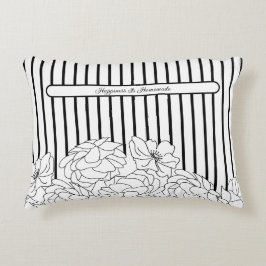 Svartvita blommor med Rand Prydnadskudde