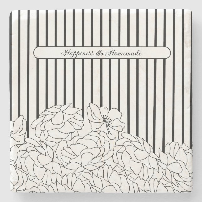 Svartvita blommor med Rand Stone Underlägg (Framsidan)