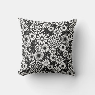 Svartvita blommor Pillow Kudde