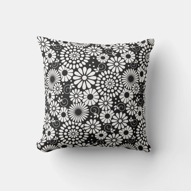 Svartvita blommor Pillow Kudde (Framsida)