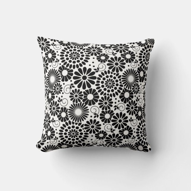 Svartvita blommor Pillow Kudde (Framsida)