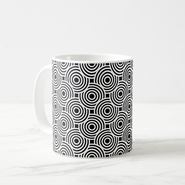 Svartvita cirklar Ripple OpArt Mönster Kaffemugg (Framsida vänster)