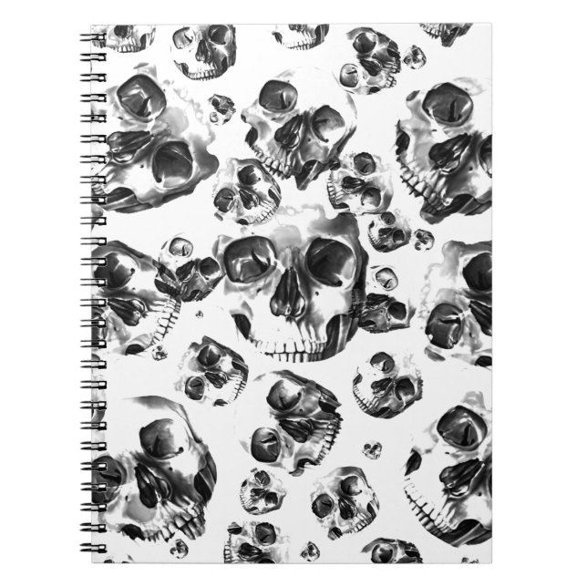 Svartvita Döskallar Skeleton Skull Art Mönster Anteckningsbok (Framsidan)