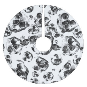 Svartvita Döskallar Skeleton Skull Art Mönster Julgransmatta Borstad Polyester