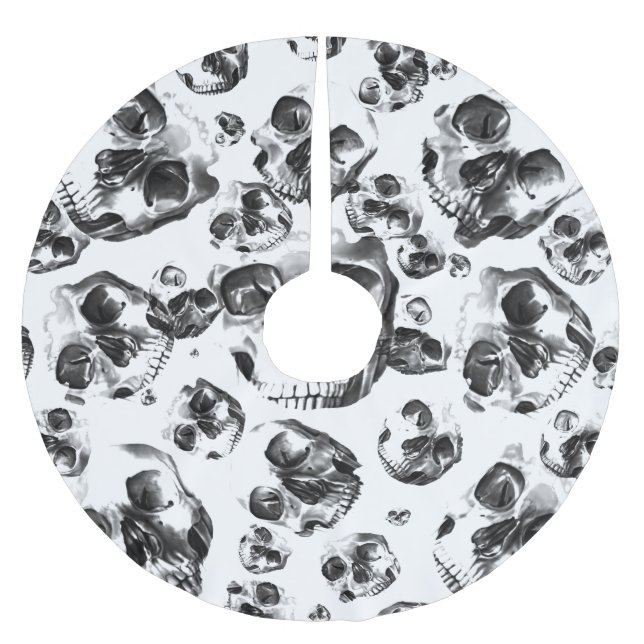 Svartvita Döskallar Skeleton Skull Art Mönster Julgransmatta Borstad Polyester (Framsidan)