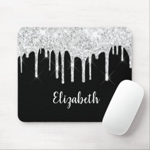 Svartvita droppar Glitter Silver Monogram Musmatta