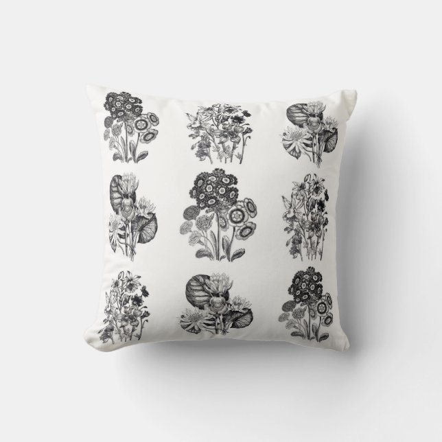 Svartvita enfärgade blommor kudde (Framsida)