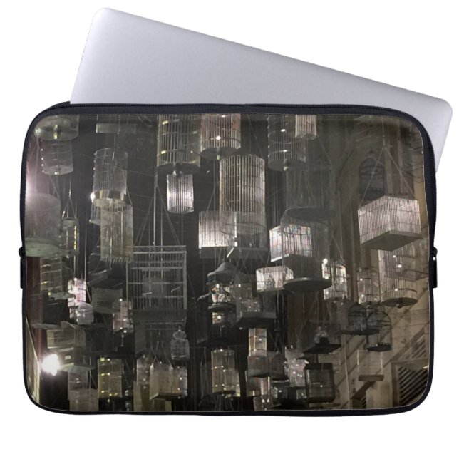 Svartvita fågelburar laptop fodral (Framsidan)