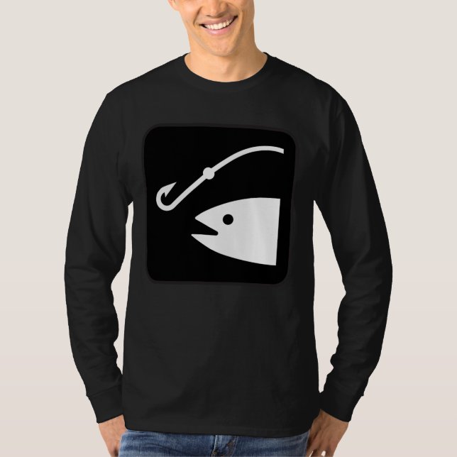 Svartvita fiskhuvud och krok - t-shirt (Framsida)