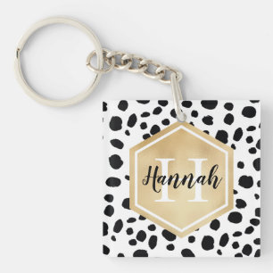 Svartvita fläckar Mönster Guld Monogram