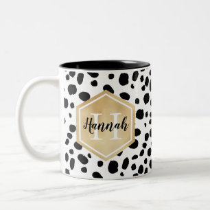 Svartvita fläckar Mönster Guld Monogram Två-Tonad Mugg