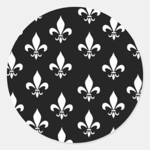 Svartvita Fleur de Lis Mönstra Runt Klistermärke