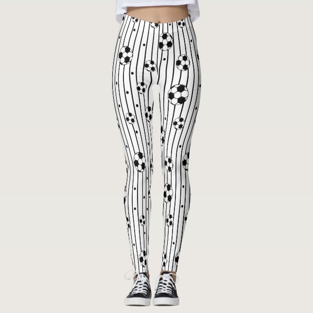 Svartvita fotbollar Stripe Sporty Soccer Mamma Leggings (Framsida)