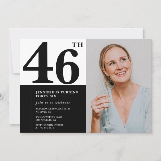 Svartvita foton 46-års födelsedagsinbjudningar inbjudningar (Framsida)