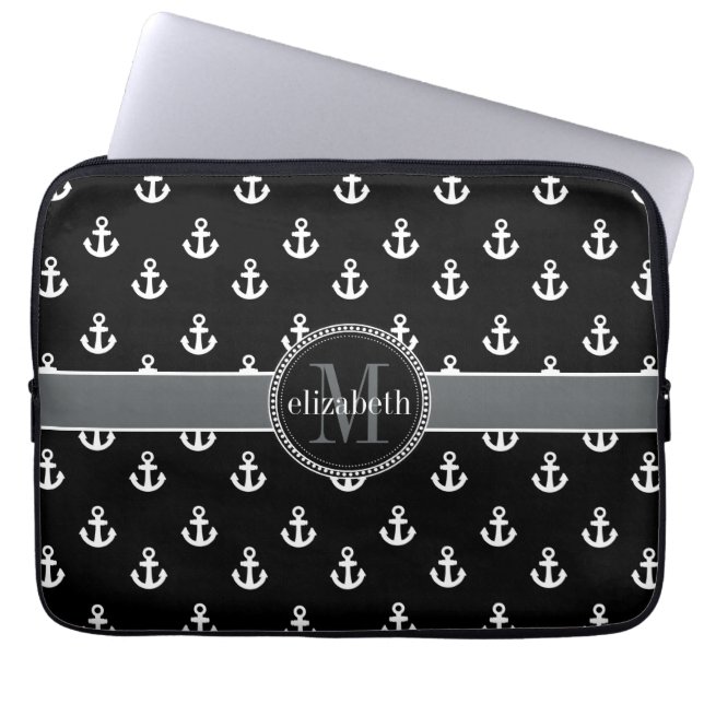 Svartvita frakter ankrar monogramen laptop fodral (Framsidan)