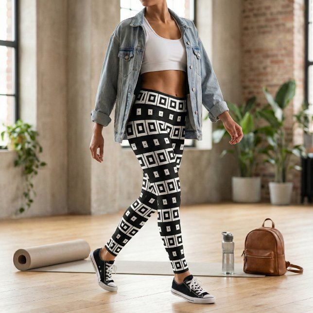 Svartvita fyrkanter Op Art Geometric Mönster Leggings (Skapare uppladdad)
