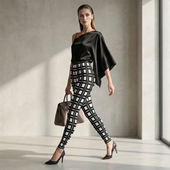 Svartvita fyrkanter Op Art Geometric Mönster Leggings (Skapare uppladdad)