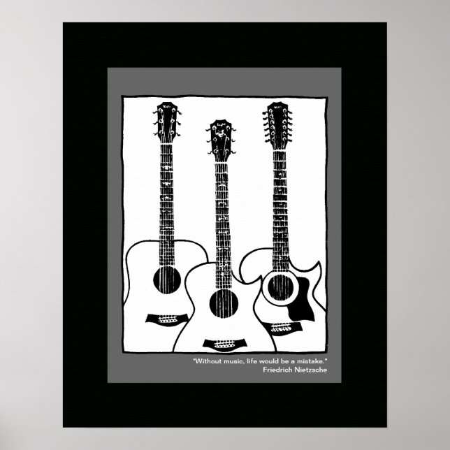 svartvita grafiska akustiska gitarrer poster (Framsidan)