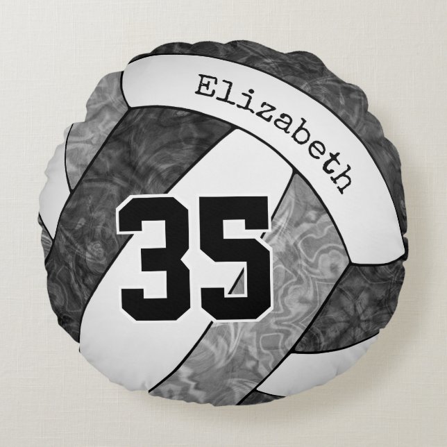 svartvita grått-flickor volleyball Team färg Rund Kudde (Framsidan)