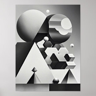 Svartvita grått-geometriska former poster