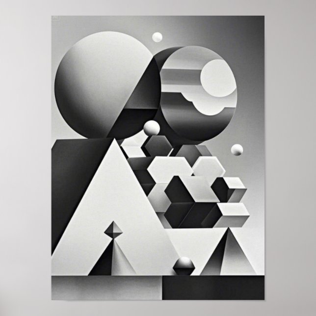 Svartvita grått-geometriska former poster (Framsidan)