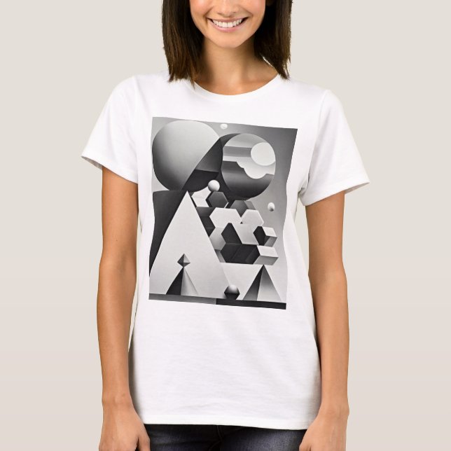 Svartvita grått-geometriska former t shirt (Framsida)