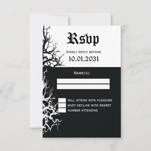 Svartvita Halloween-Bröllop OSA Kort (Framsida)