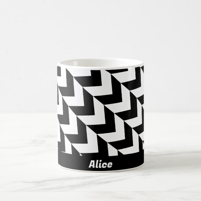 Svartvita högtstående trianglar Mönster Kaffemugg (Center)