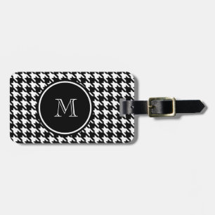 Svartvita Houndstooth din Monogram Bagagebricka