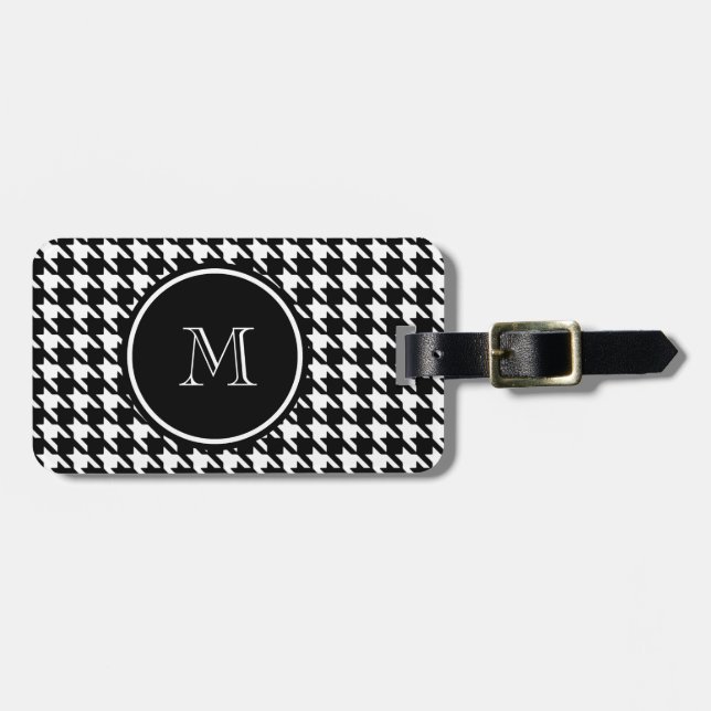 Svartvita Houndstooth din Monogram Bagagebricka (Horisontell Framsida)