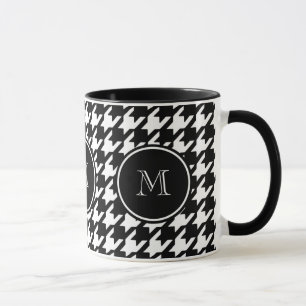 Svartvita Houndstooth din Monogram Mugg