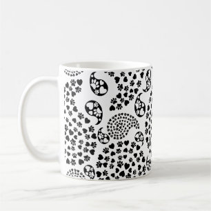 Svartvita hundpaw och hjärtan Paisleytryck Kaffemugg