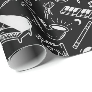 Svartvita instrument Mönster Presentpapper