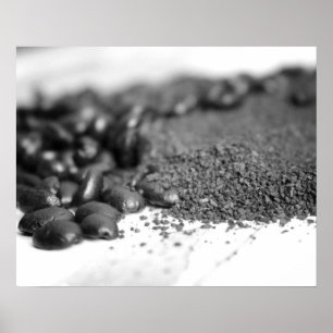 Svartvita kaffebönor och kaffegryn 16 x 20 poster