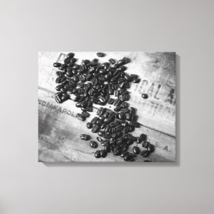 Svartvita kaffebönor på gamla Låda 16 x 20 Canvastryck
