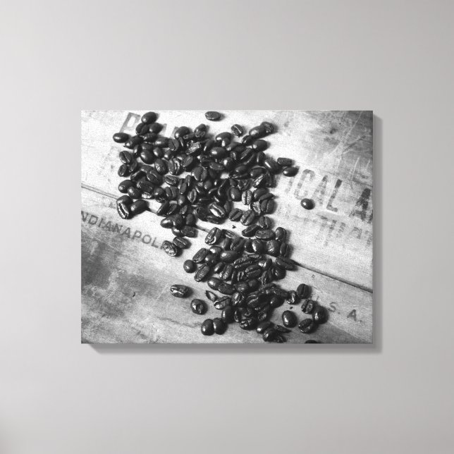 Svartvita kaffebönor på gamla Låda 16 x 20 Canvastryck (Framsida)