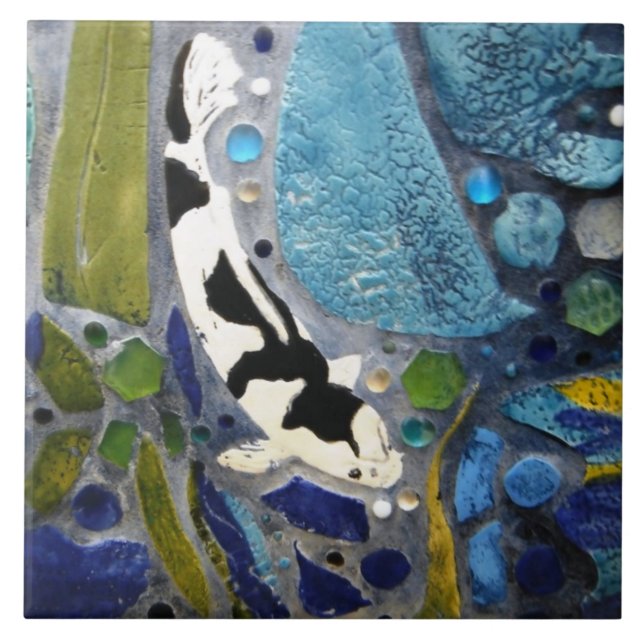 Svartvita Koi belägger med tegel Kakelplatta (Framsidan)