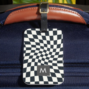 Svartvita kontroller med anpassningsbar Monogram R Bagagebricka