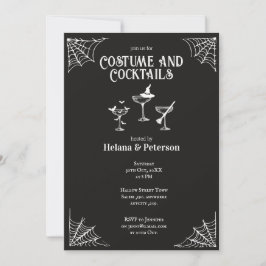 Svartvita kostymer och kocktails Halloween Inbjudningar