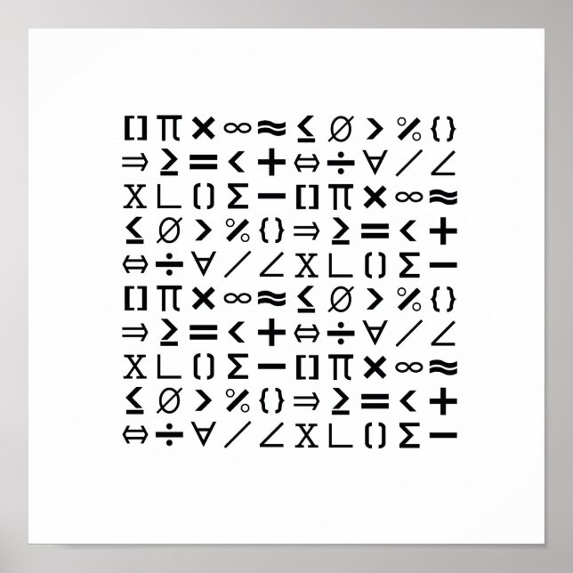 Svartvita matematecken och symboler Mönster Poster (Framsidan)