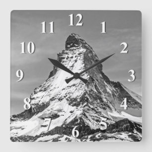 Svartvita Matterhorn Fyrkantig Klocka