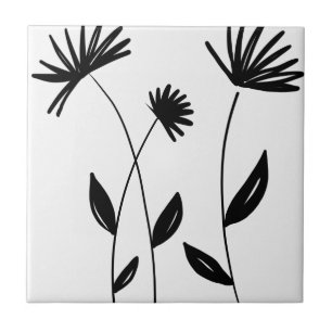 svartvita minimalistabstraktblommor kakelplatta