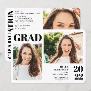 Svartvita moderna 3 foton studenten inbjudningar