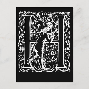 Svartvita monogramkort brev H Vykort