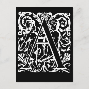 Svartvita monogramkort för brev A Vykort