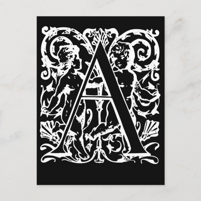 Svartvita monogramkort för brev A Vykort (Framsida)